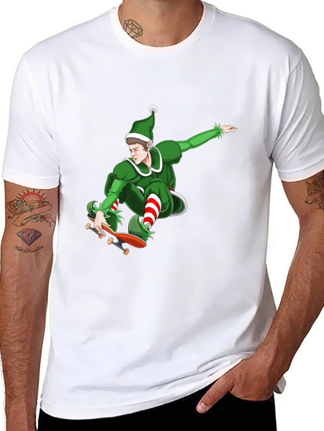 Skateboarding Elf Graphic T-Shirt - Holiday Fun!