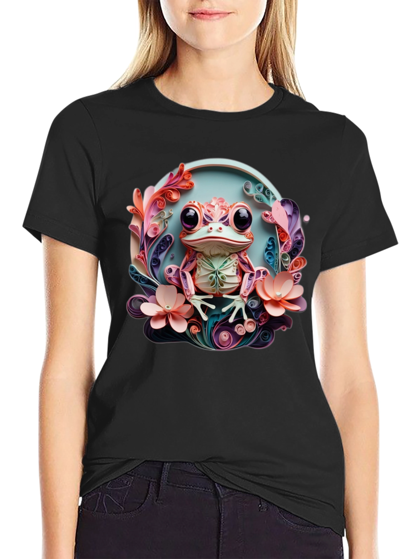 Quilled Frog Graphic T-Shirt - Unique Artistic Design