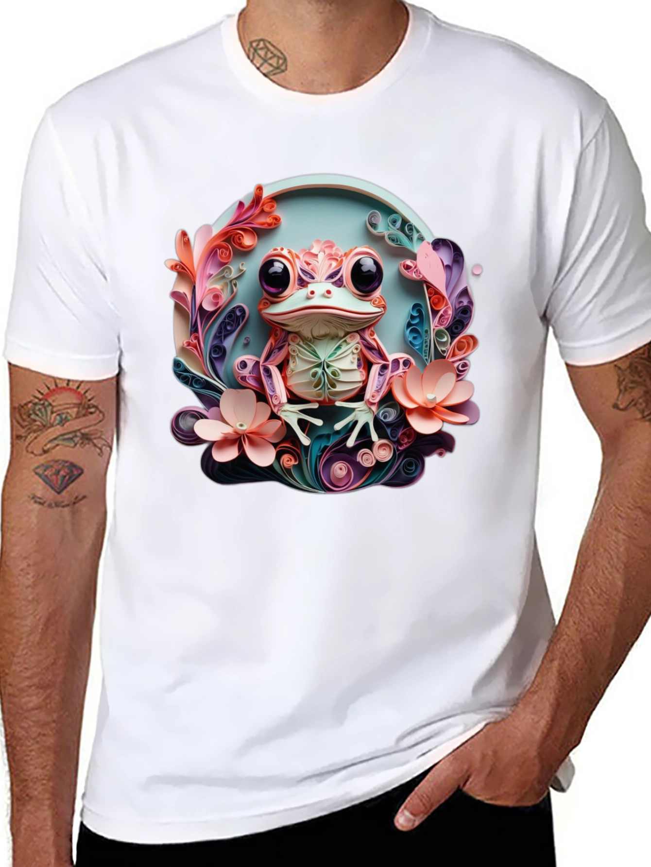 Quilled Frog Graphic T-Shirt - Unique Artistic Design