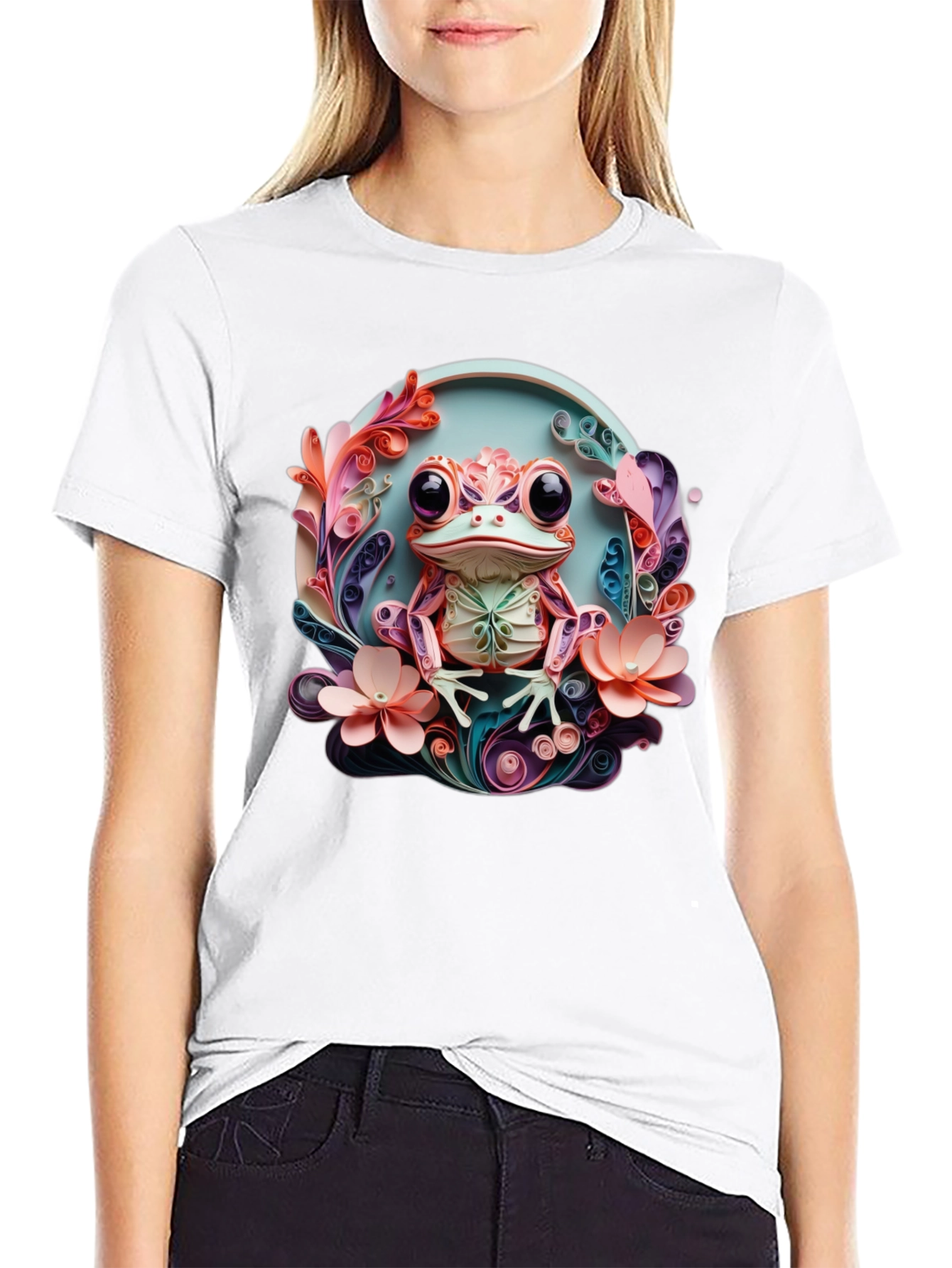Quilled Frog Graphic T-Shirt - Unique Artistic Design