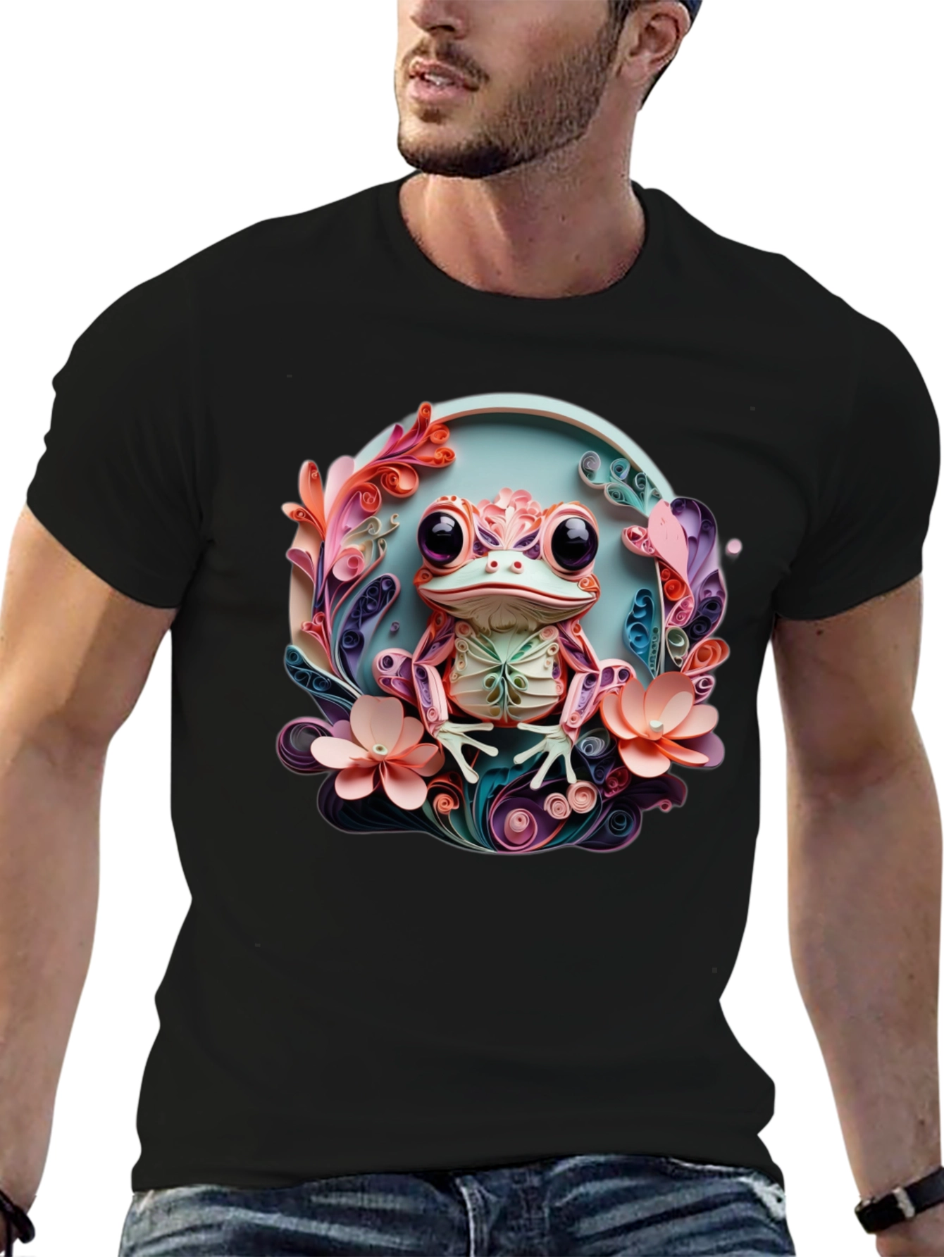 Quilled Frog Graphic T-Shirt - Unique Artistic Design