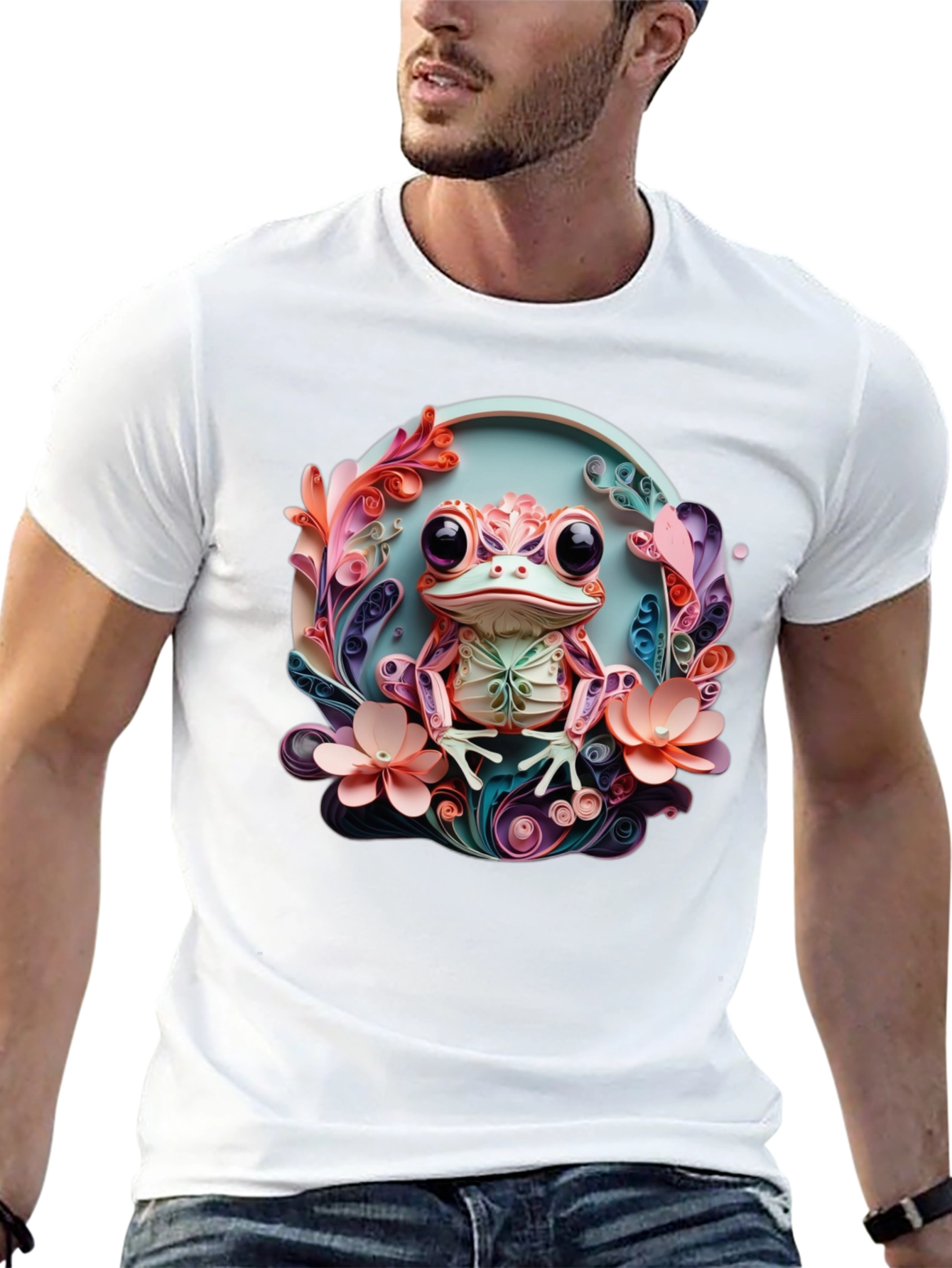 Quilled Frog Graphic T-Shirt - Unique Artistic Design