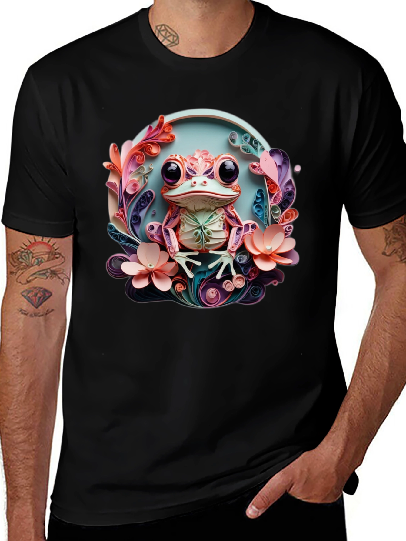 Quilled Frog Graphic T-Shirt - Unique Artistic Design
