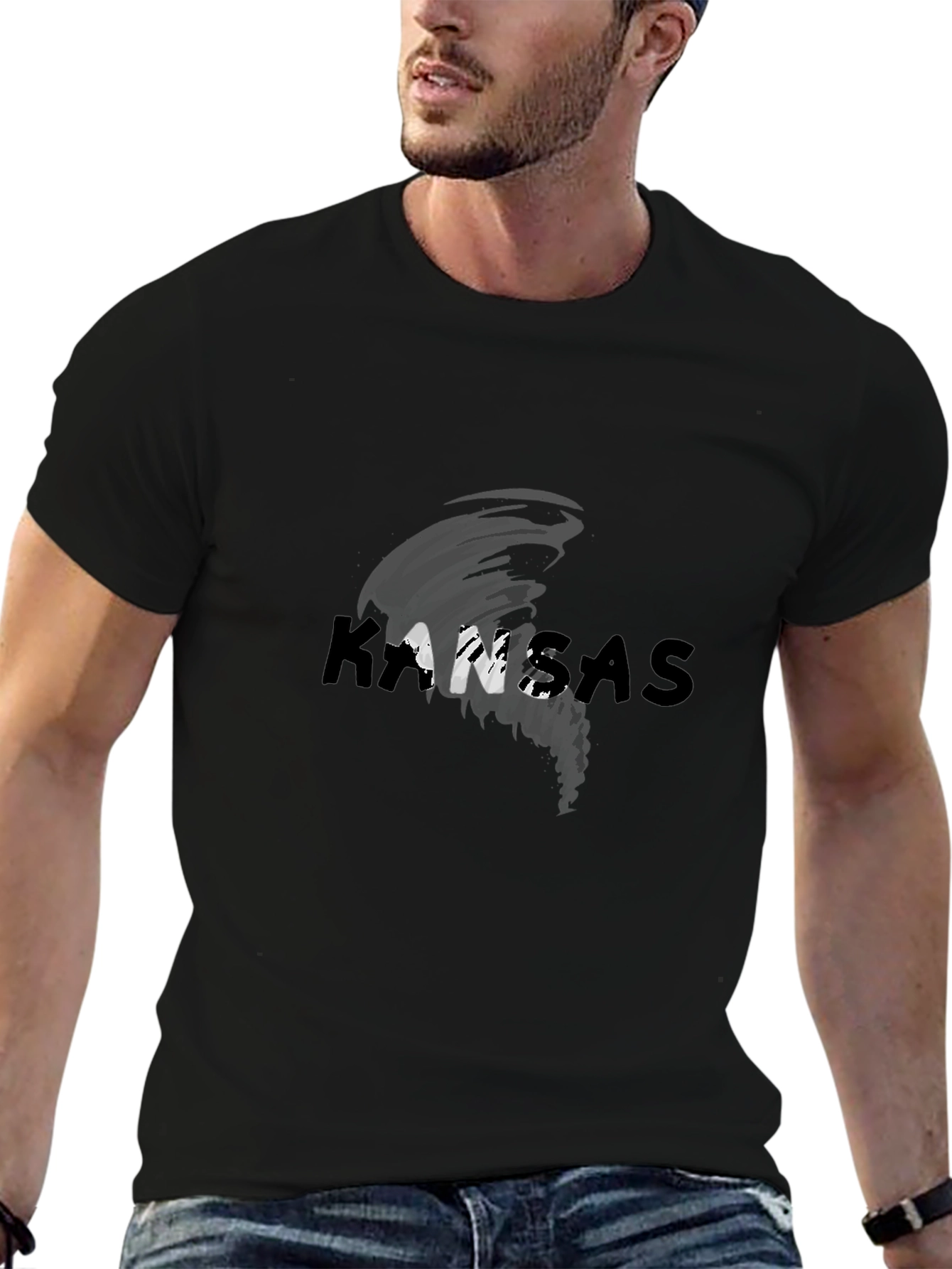 Kansas Tornado Graphic Print Tee - Black