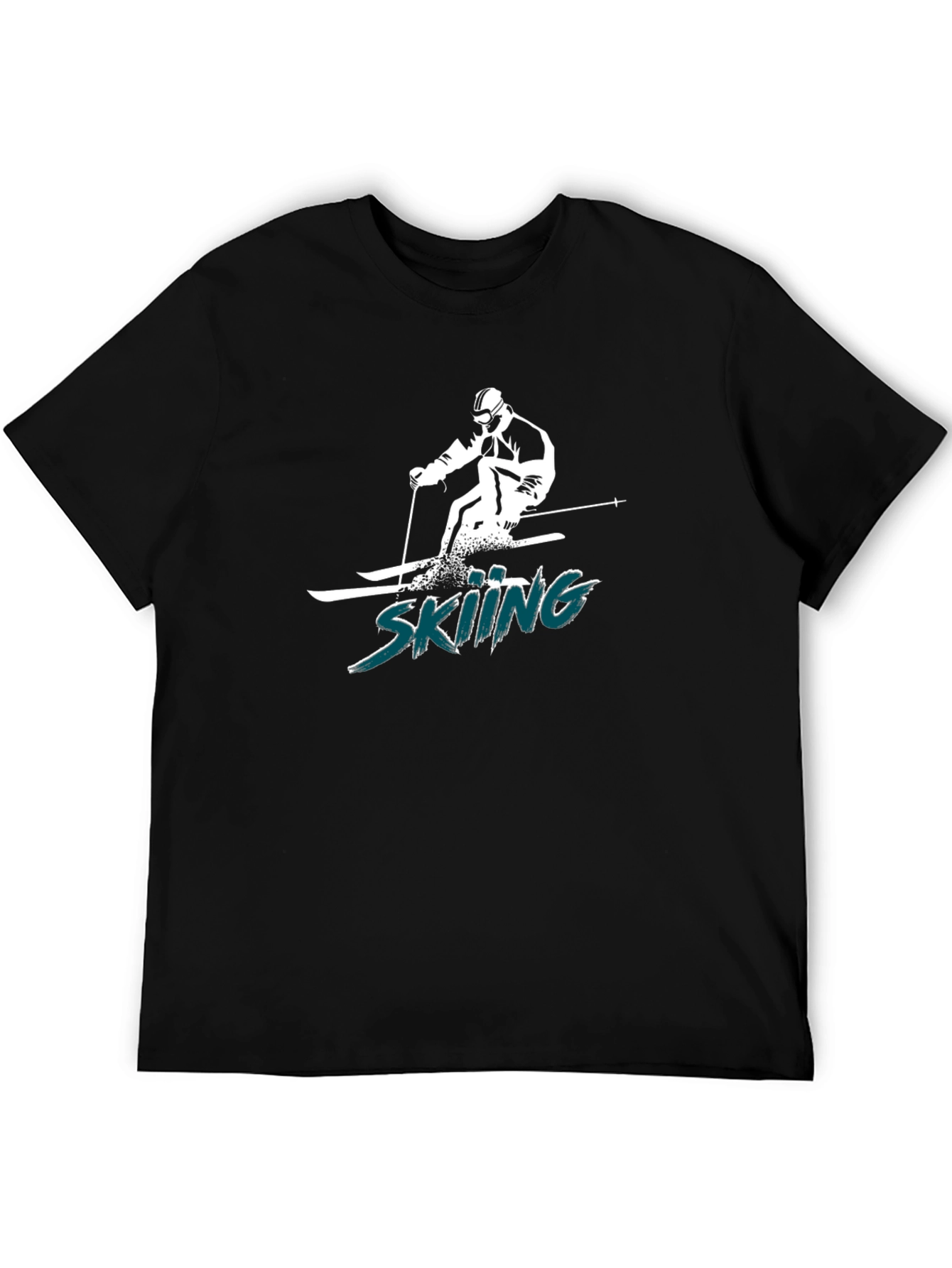Skiing Graphic Tee - Black Cotton T-Shirt