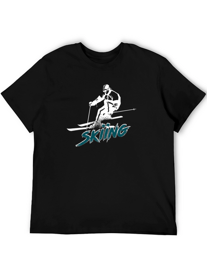 Skiing Graphic Tee - Black Cotton T-Shirt