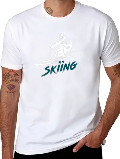 Skiing Graphic Tee - Black Cotton T-Shirt