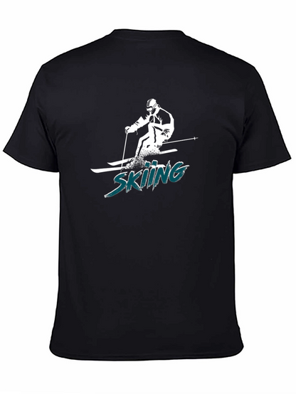 Skiing Graphic Tee - Black Cotton T-Shirt