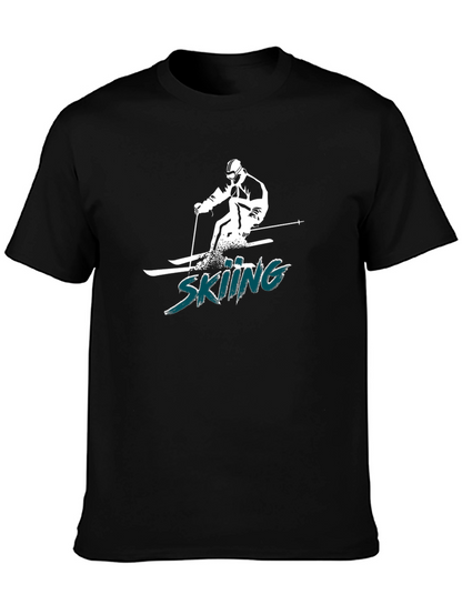 Skiing Graphic Tee - Black Cotton T-Shirt