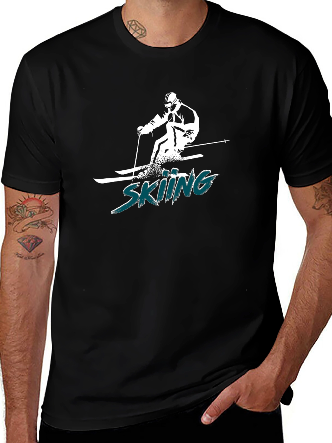 Skiing Graphic Tee - Black Cotton T-Shirt