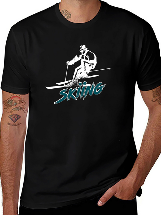 Skiing Graphic Tee - Black Cotton T-Shirt
