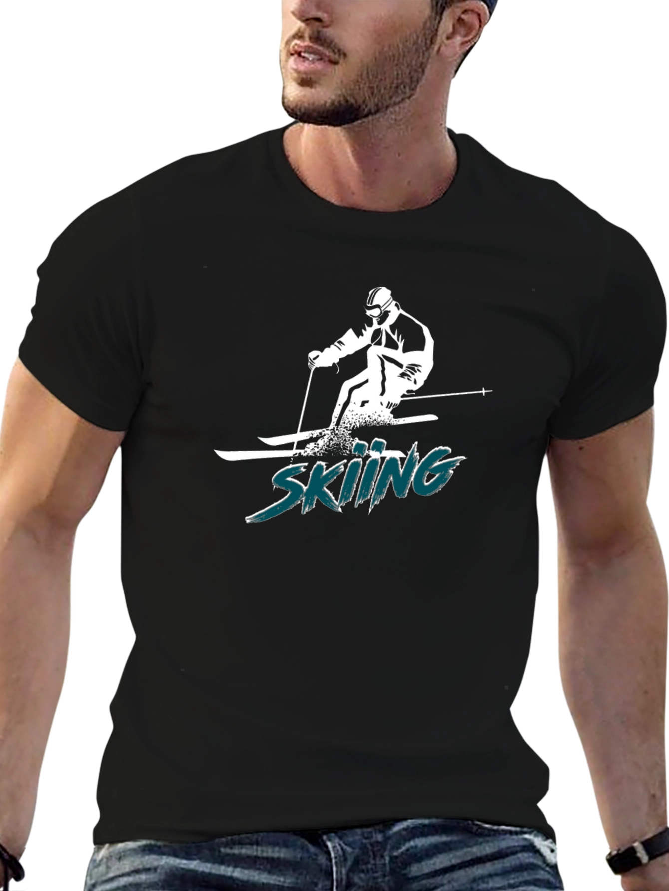 Skiing Graphic Tee - Black Cotton T-Shirt