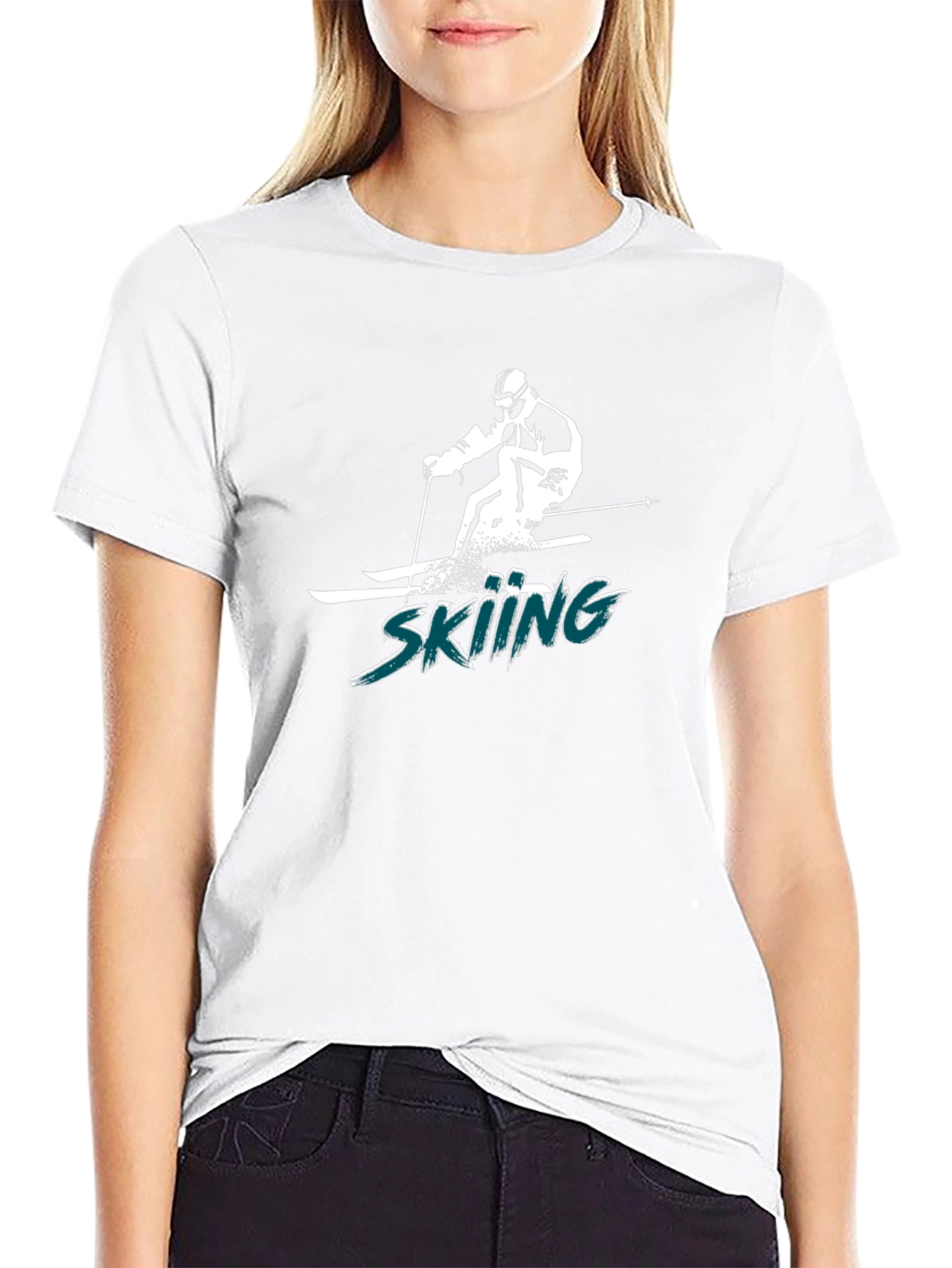 Skiing Graphic Tee - Black Cotton T-Shirt