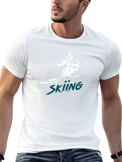 Skiing Graphic Tee - Black Cotton T-Shirt