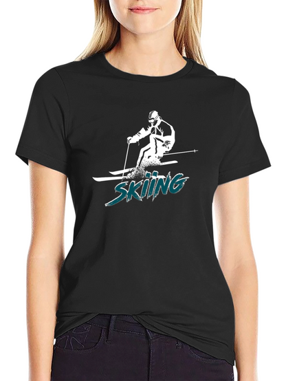 Skiing Graphic Tee - Black Cotton T-Shirt