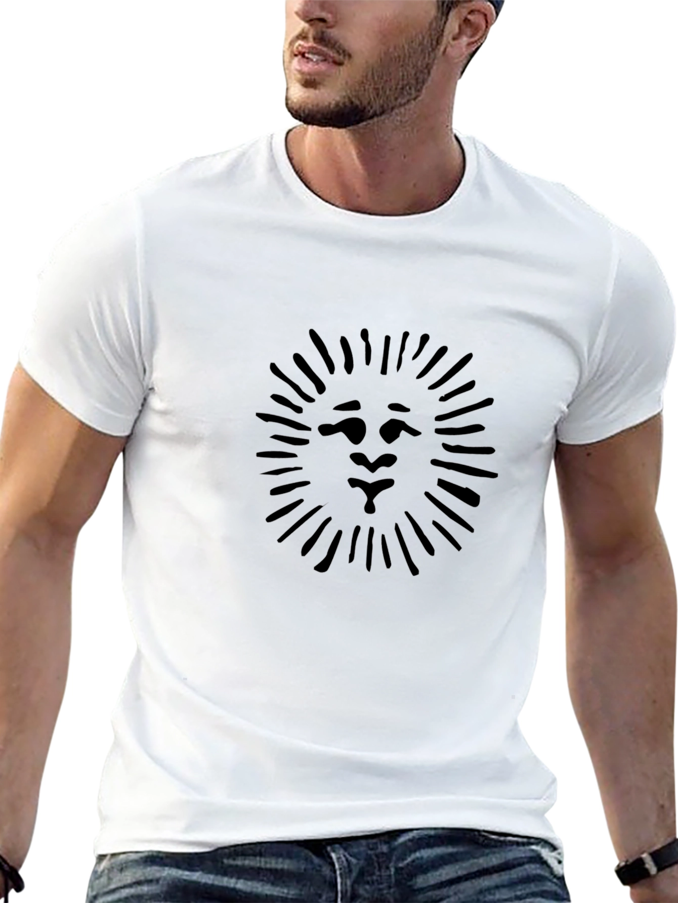 Black T-Shirt with Lion Graphic Print