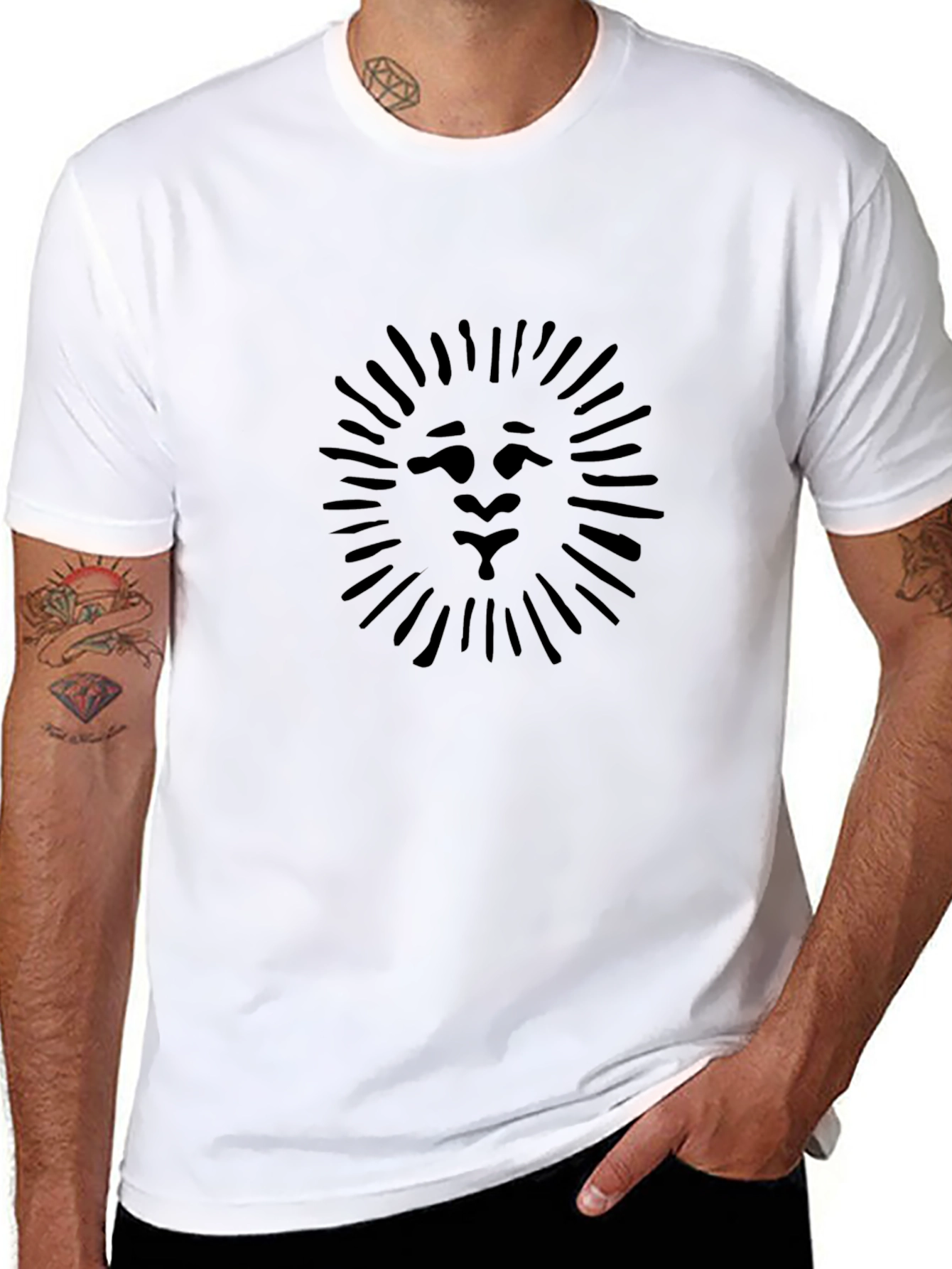 Black T-Shirt with Lion Graphic Print