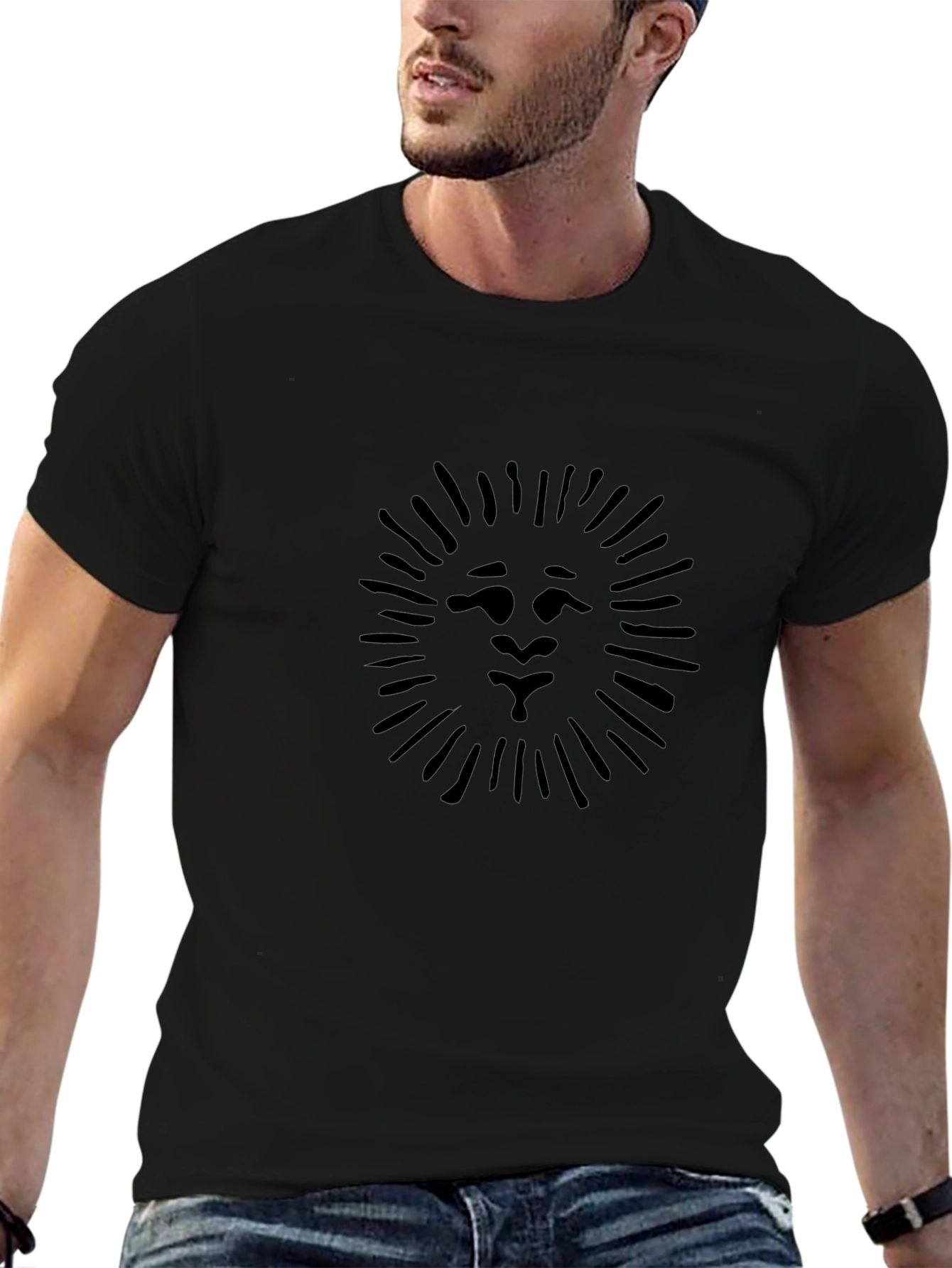 Black T-Shirt with Lion Graphic Print