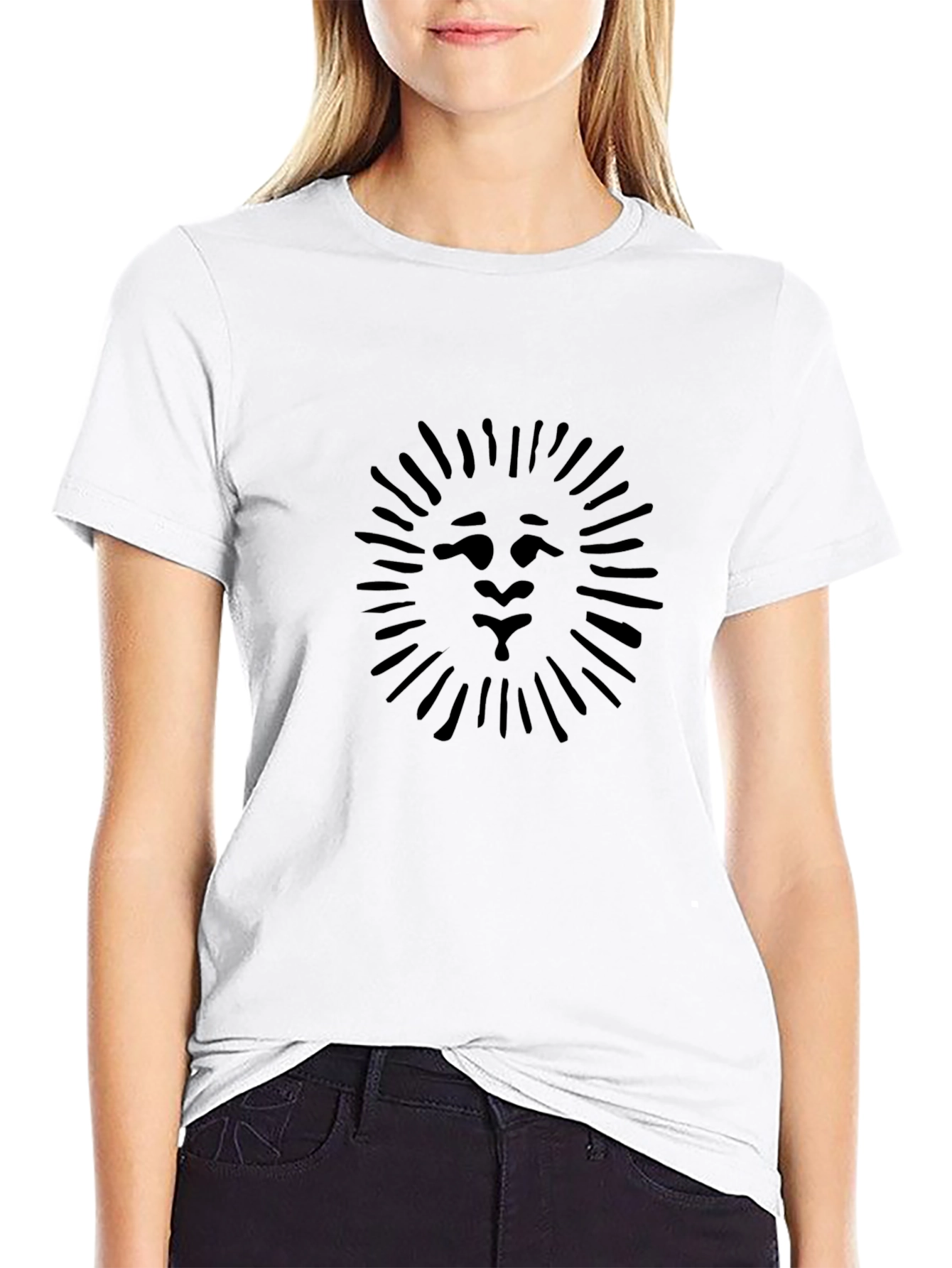 Black T-Shirt with Lion Graphic Print