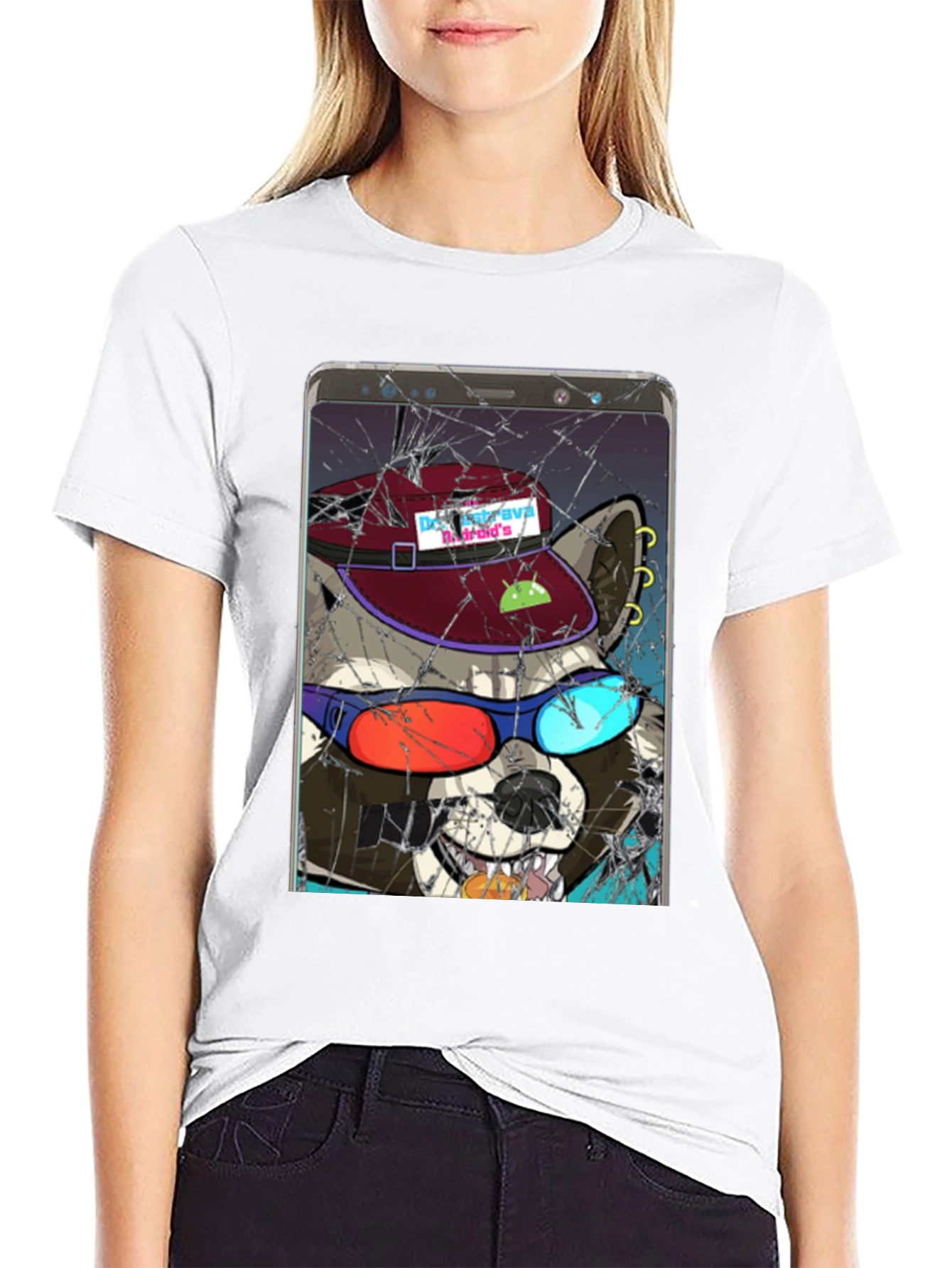 Raccoon Cellphone Graphic T-Shirt