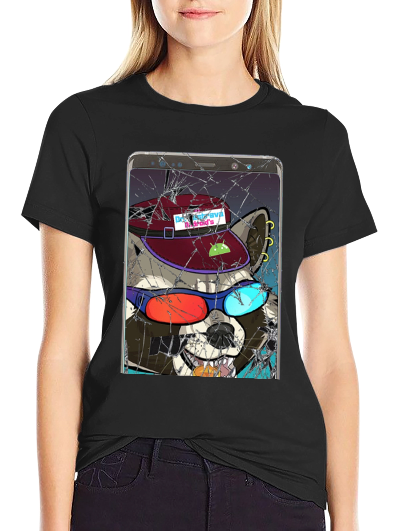 Raccoon Cellphone Graphic T-Shirt