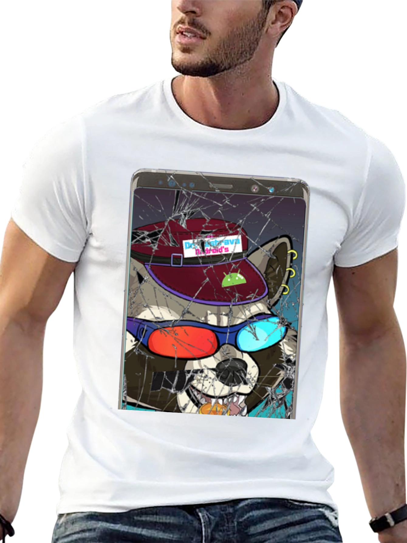 Raccoon Cellphone Graphic T-Shirt