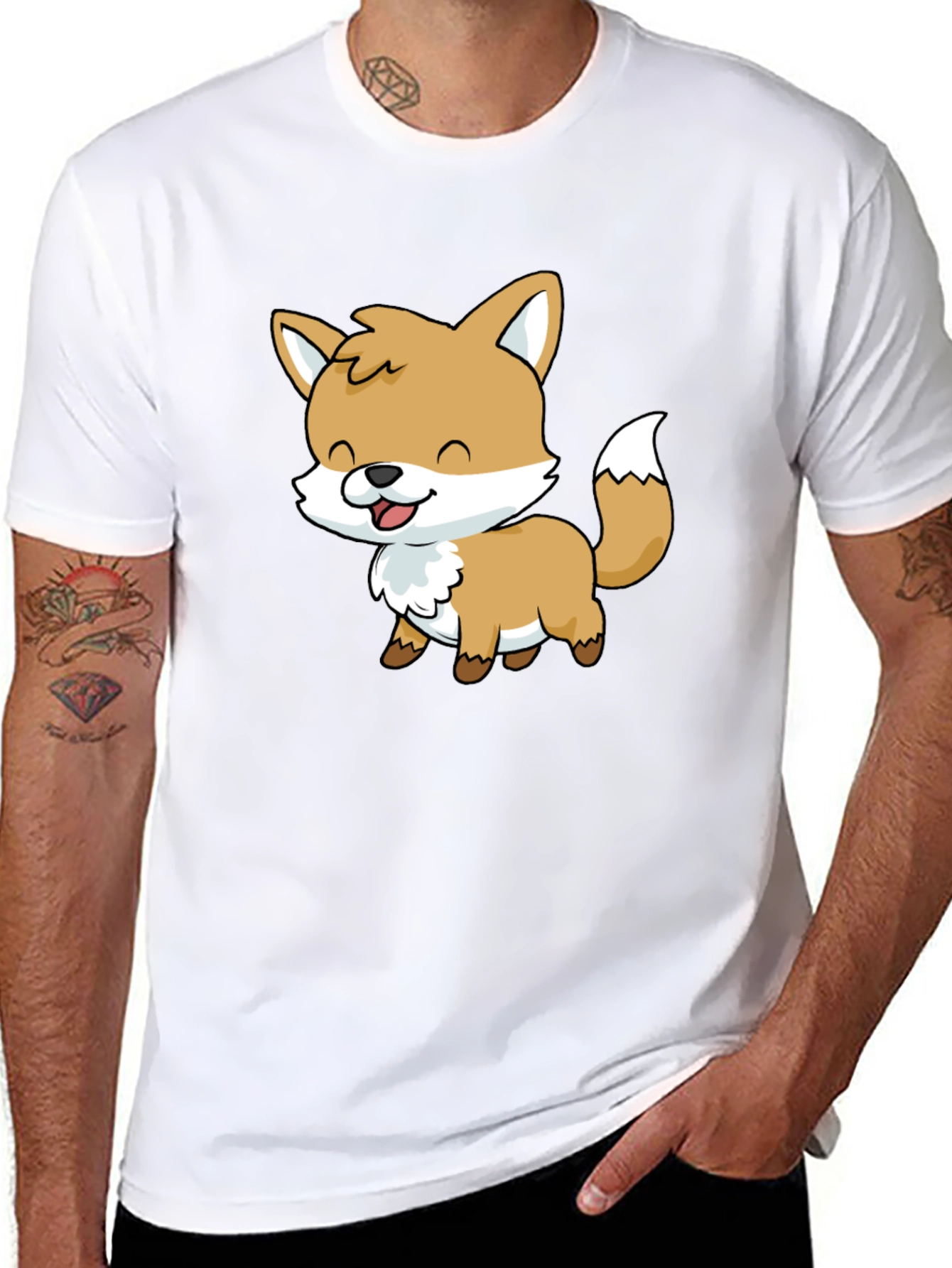 Cute Cartoon Fox Graphic Black T-Shirt