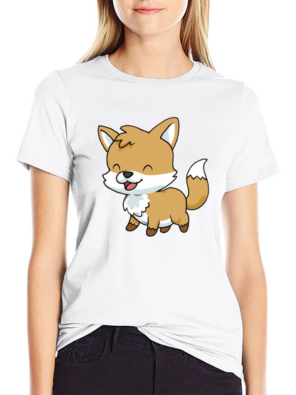 Cute Cartoon Fox Graphic Black T-Shirt