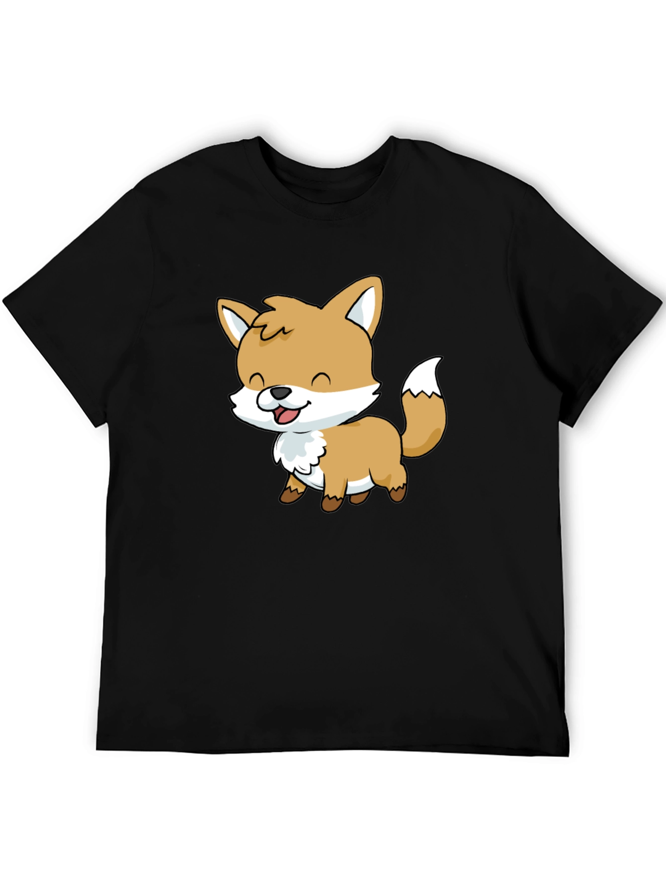 Cute Cartoon Fox Graphic Black T-Shirt