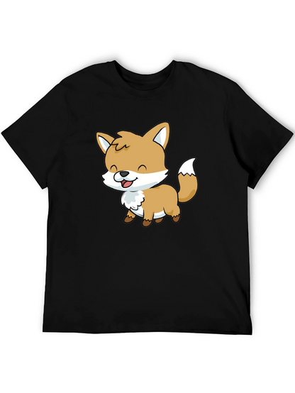Cute Cartoon Fox Graphic Black T-Shirt