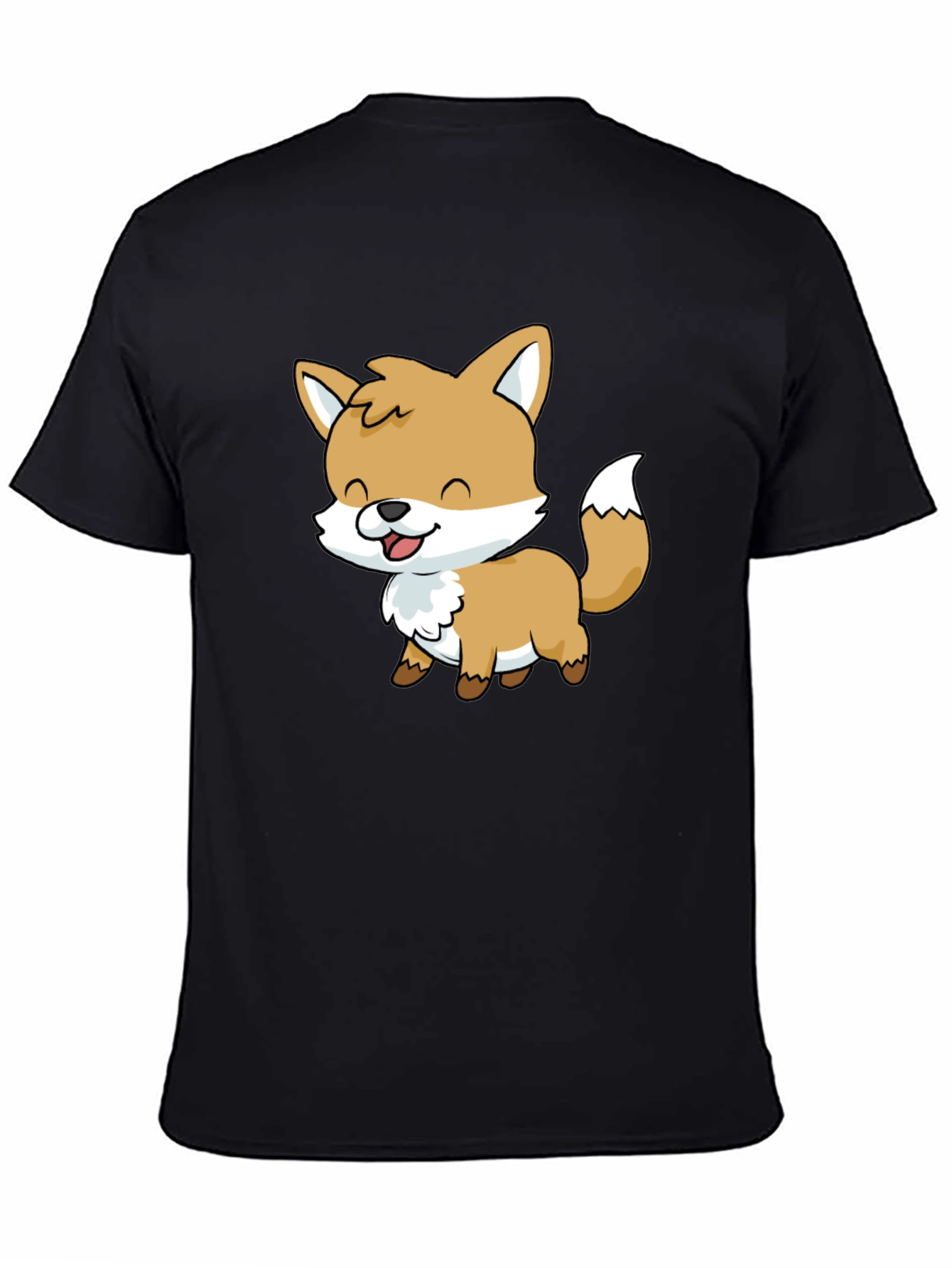 Cute Cartoon Fox Graphic Black T-Shirt