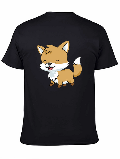 Cute Cartoon Fox Graphic Black T-Shirt