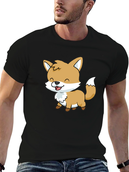 Cute Cartoon Fox Graphic Black T-Shirt