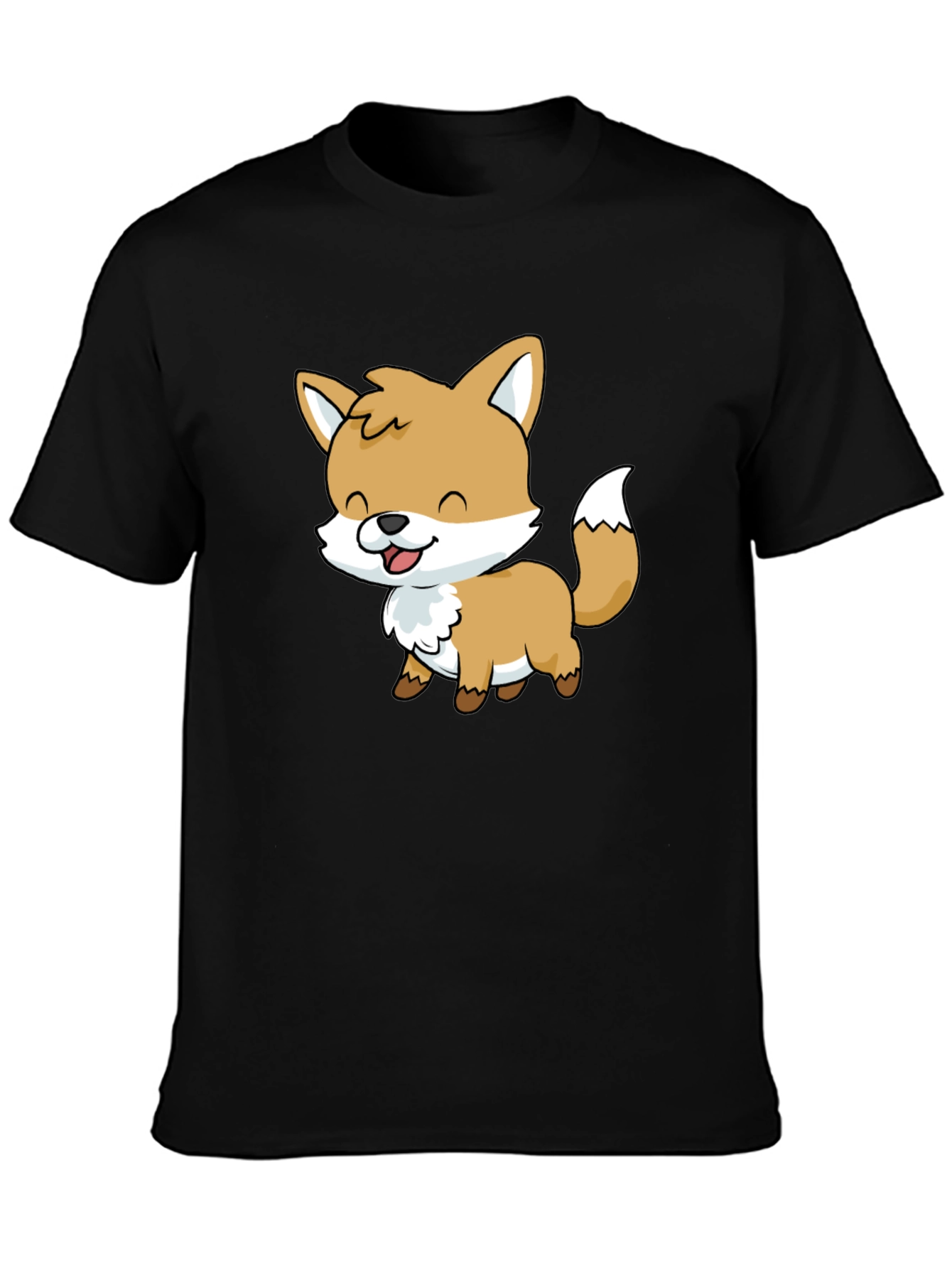 Cute Cartoon Fox Graphic Black T-Shirt