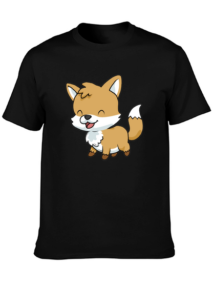 Cute Cartoon Fox Graphic Black T-Shirt