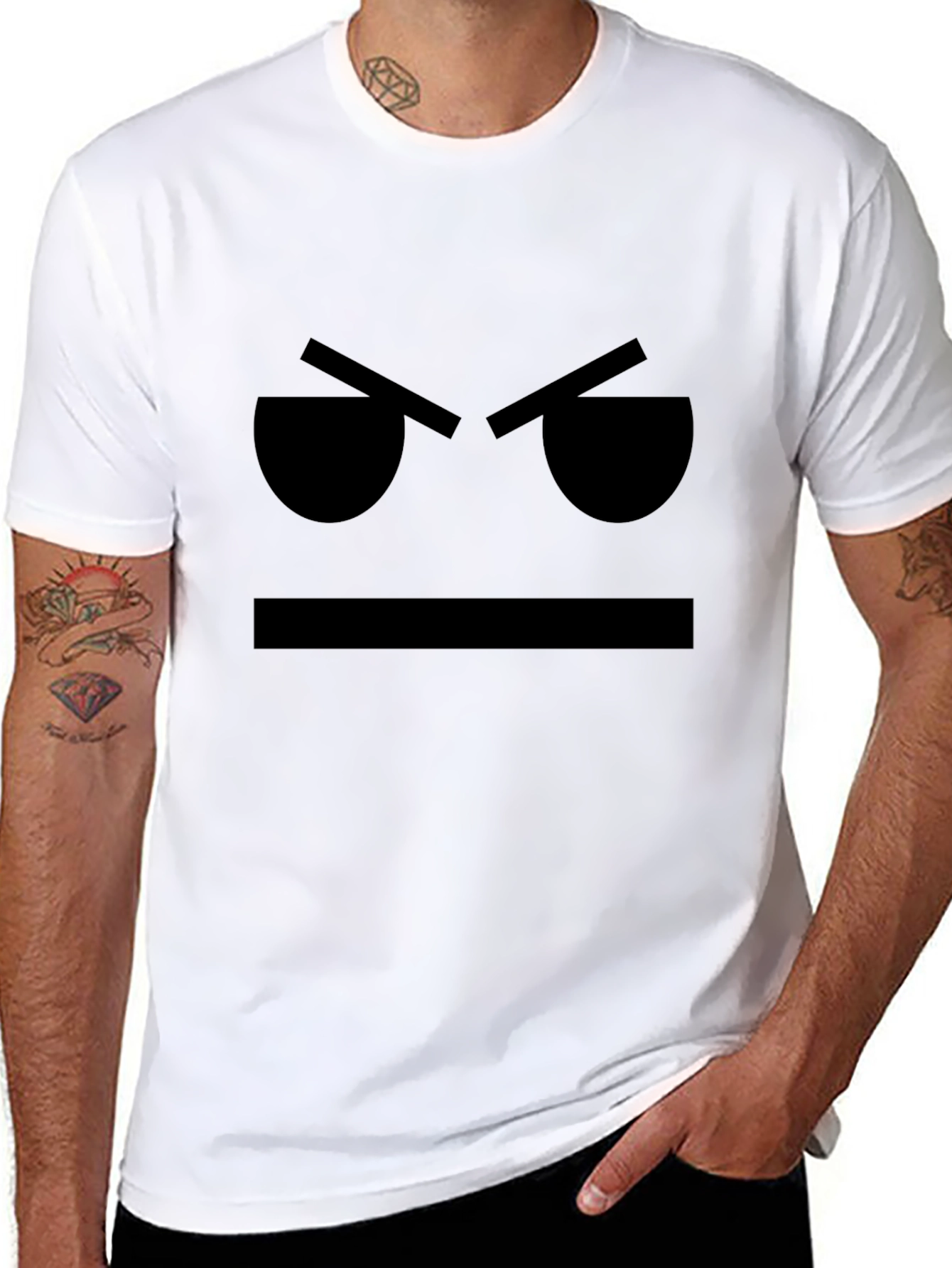 Grumpy Face Graphic T-Shirt - Black Cotton Tee
