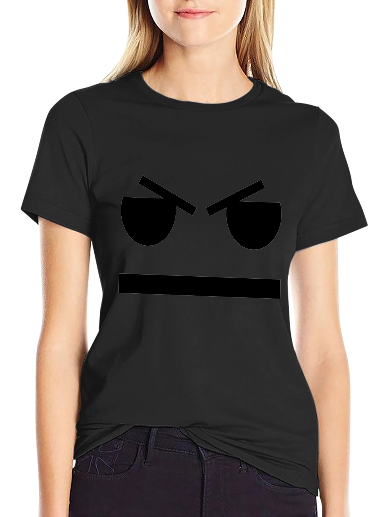 Grumpy Face Graphic T-Shirt - Black Cotton Tee