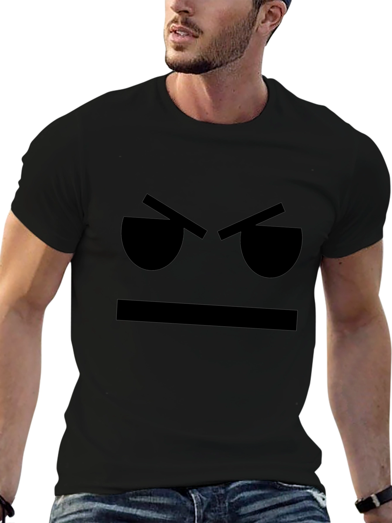 Grumpy Face Graphic T-Shirt - Black Cotton Tee
