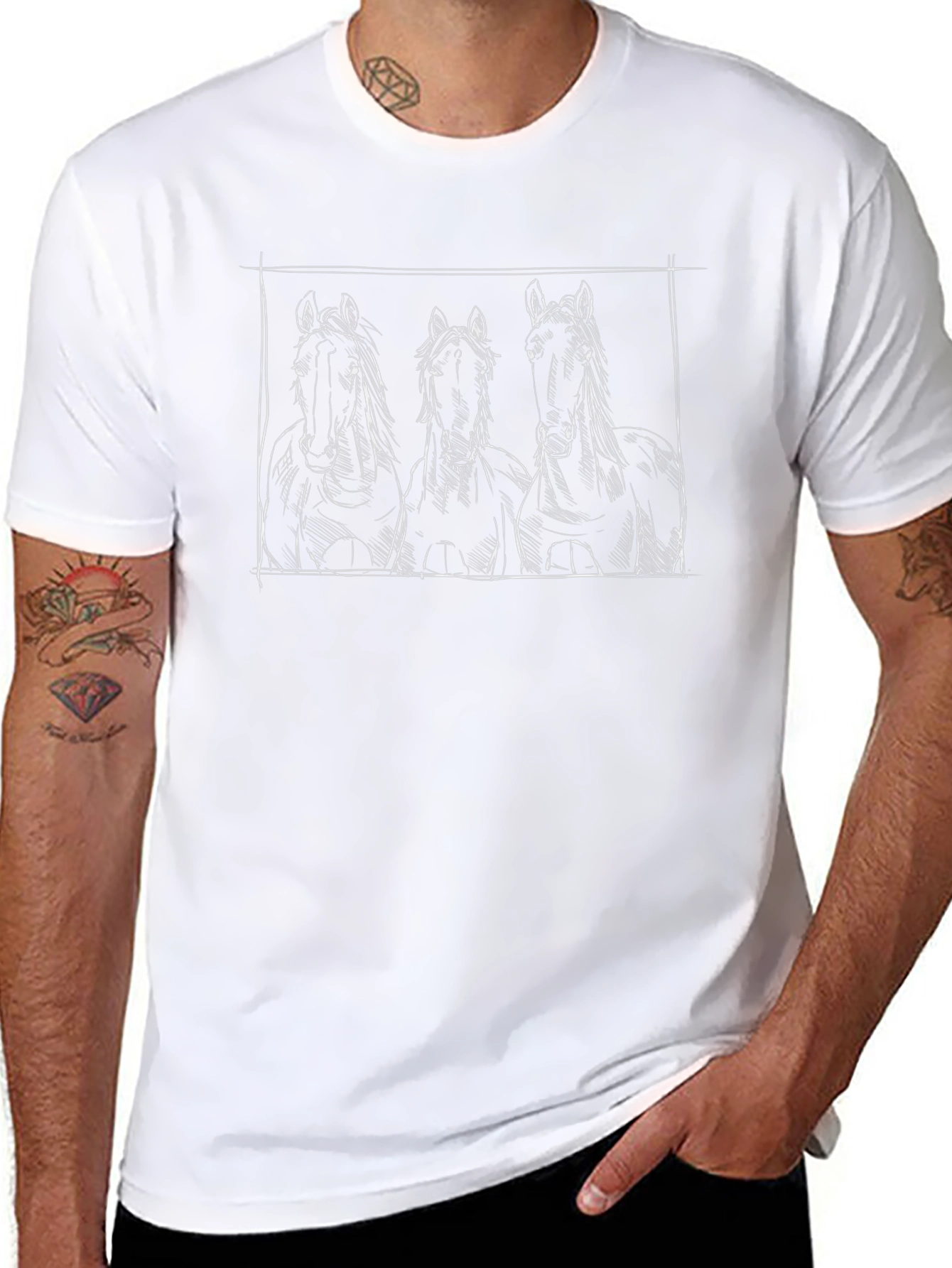 Equestrian Sketch Tee - Three Horse Design