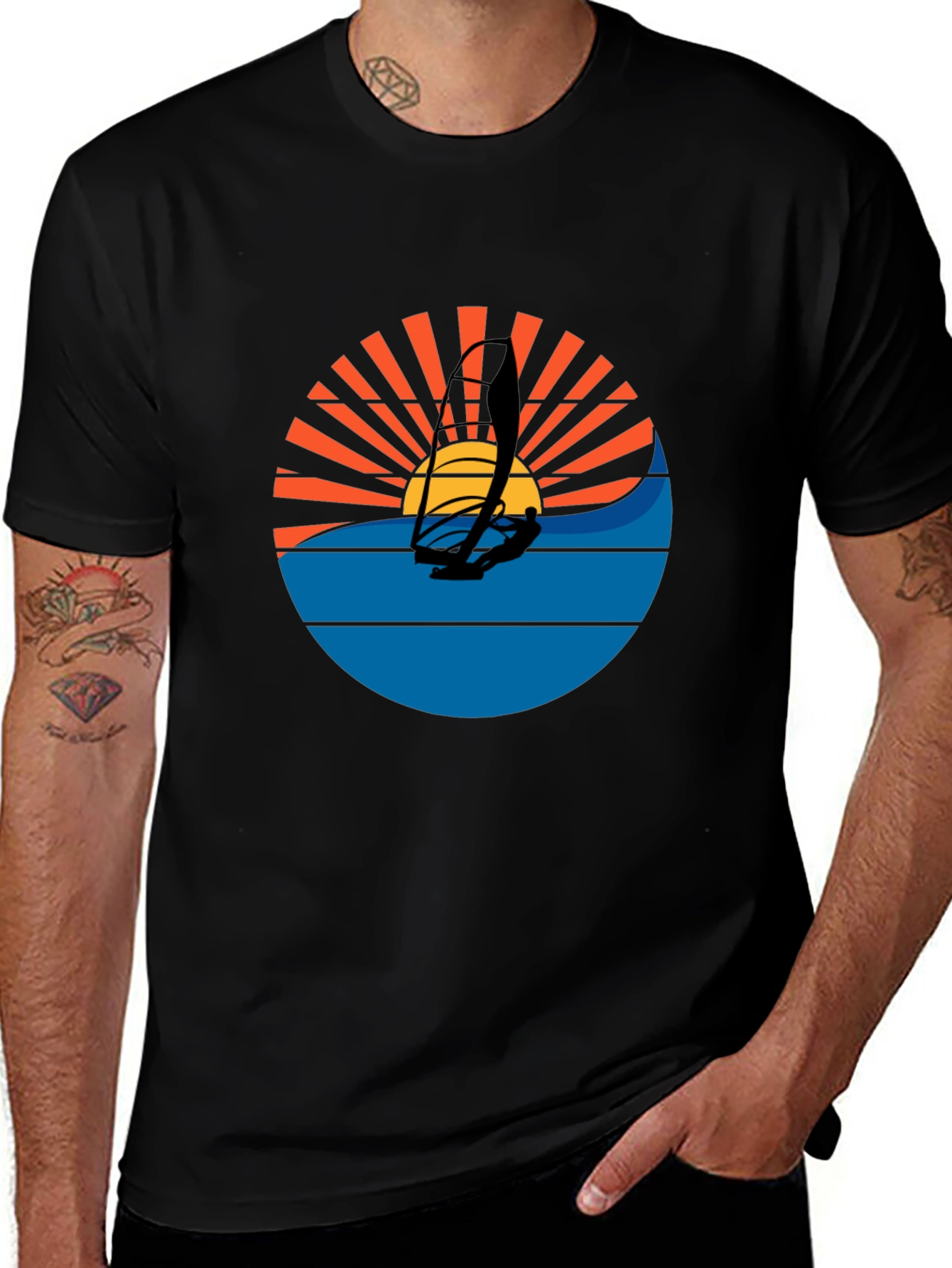 Windsurfing Sunset Graphic Tee - Black