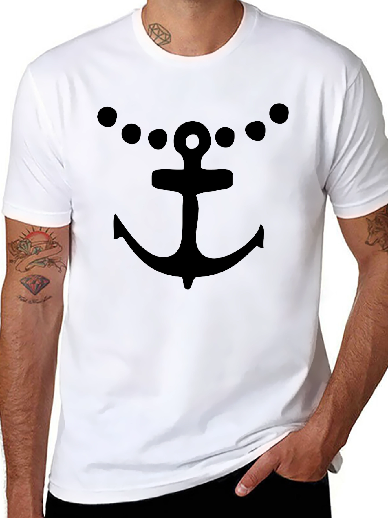 Anchor & Dots Black T-Shirt - Nautical Style