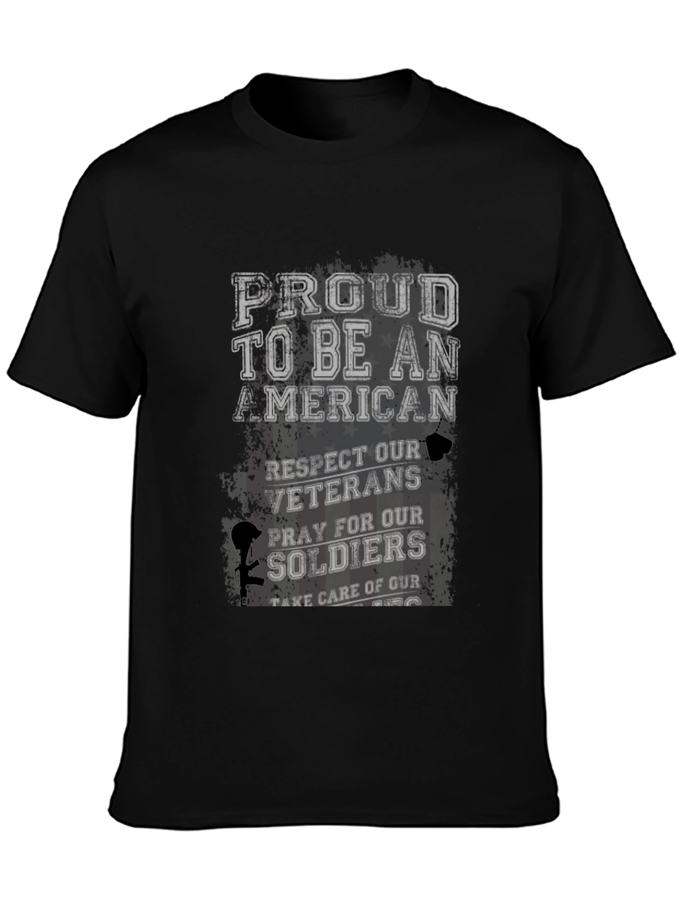 Proud American T-Shirt: Respect Veterans Pray for Soldiers