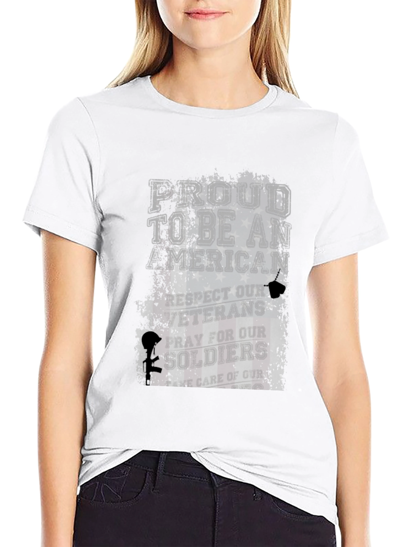 Proud American T-Shirt: Respect Veterans Pray for Soldiers