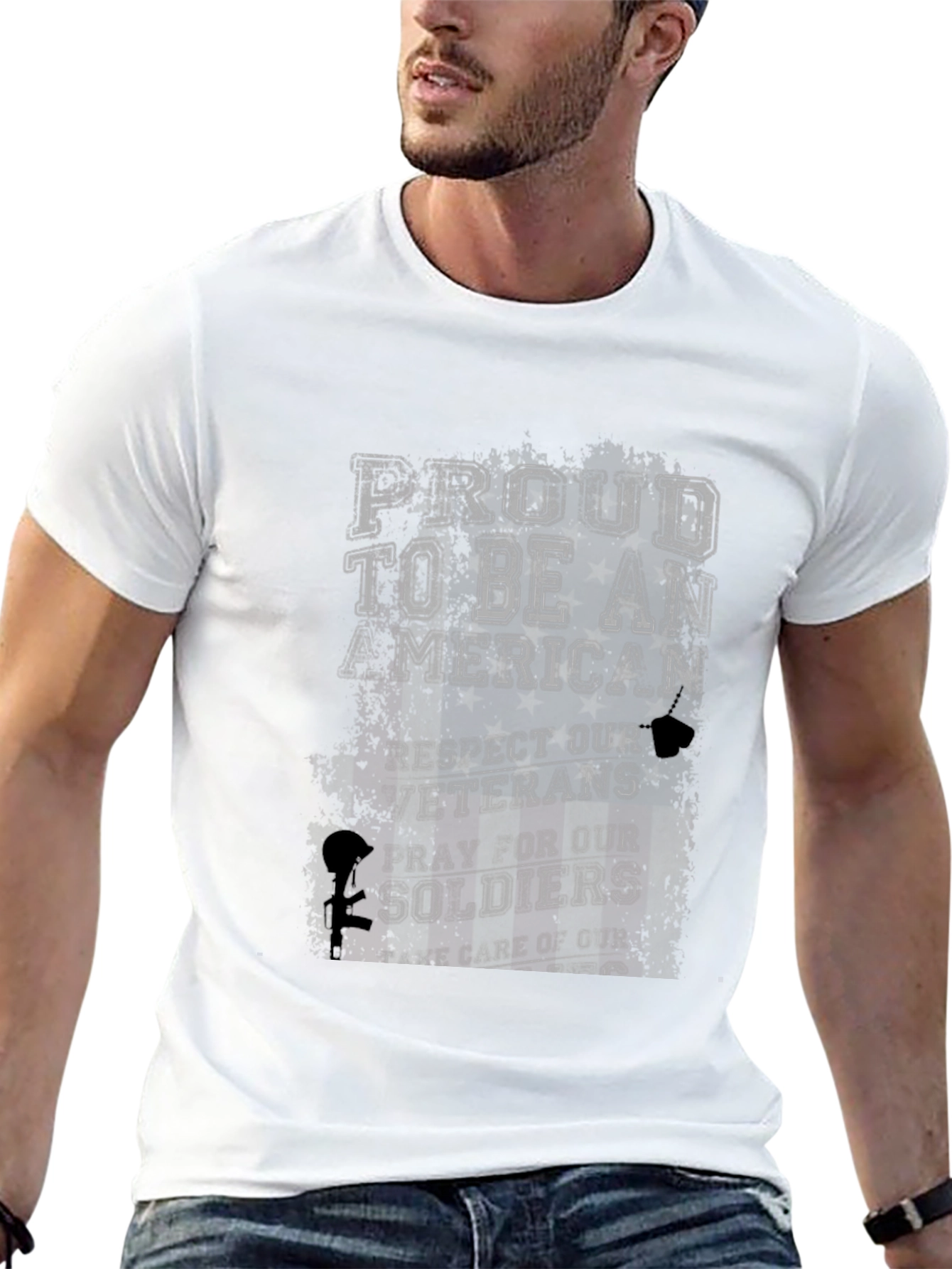 Proud American T-Shirt: Respect Veterans Pray for Soldiers