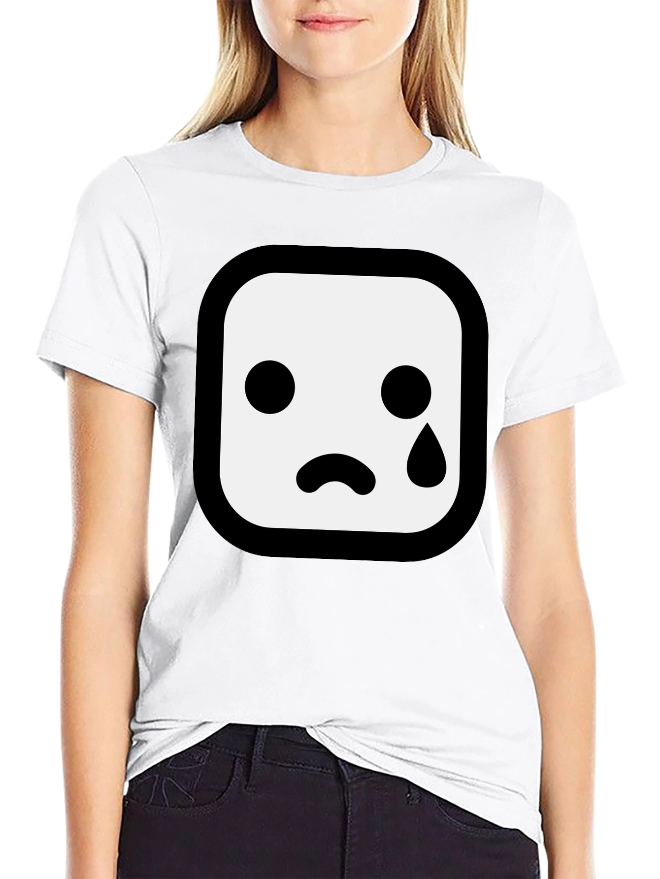 Sad Emoji Graphic Black T-Shirt