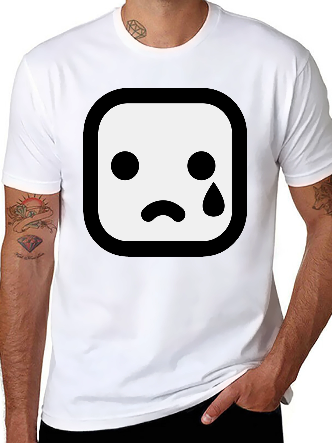 Sad Emoji Graphic Black T-Shirt