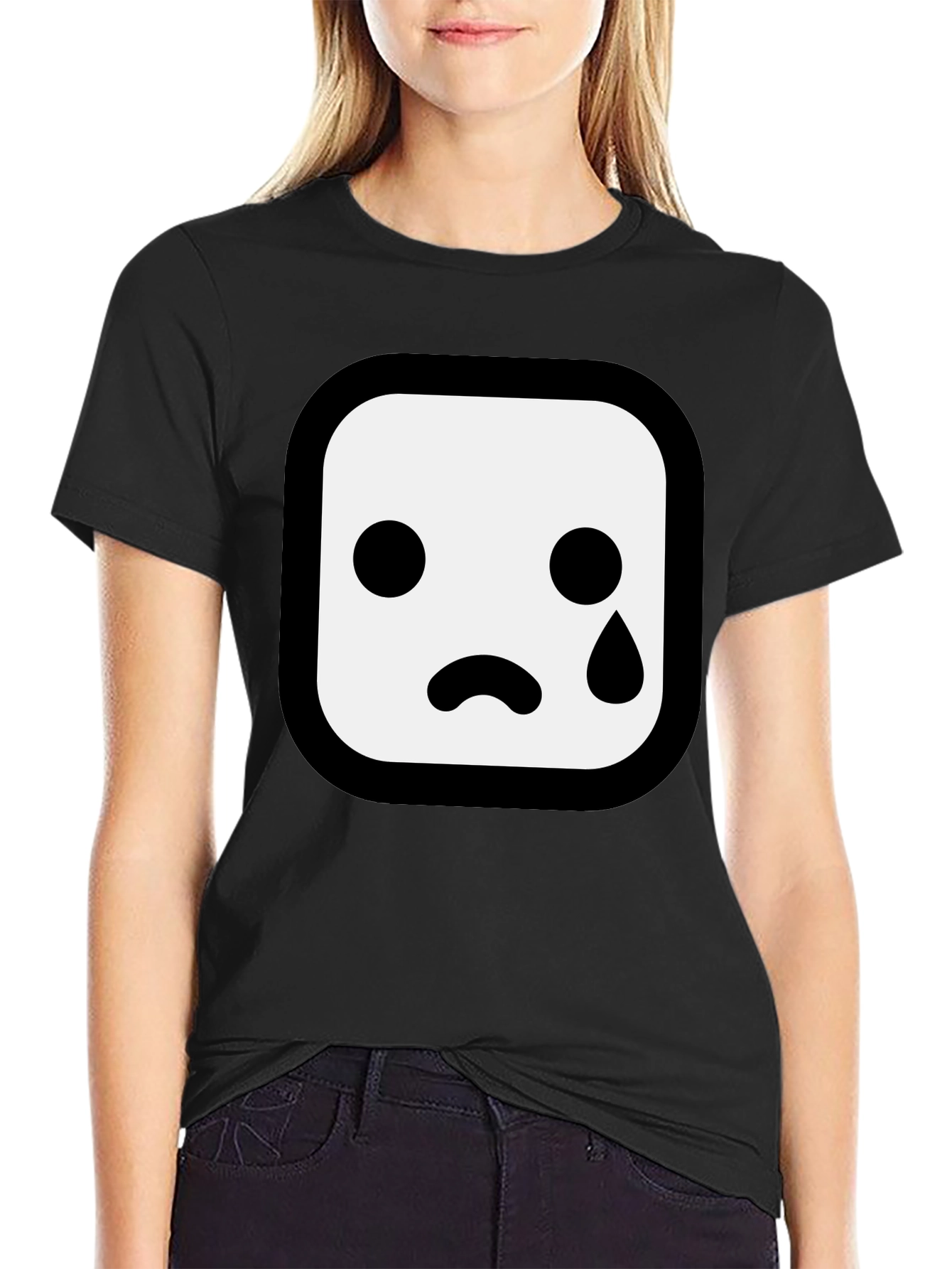 Sad Emoji Graphic Black T-Shirt