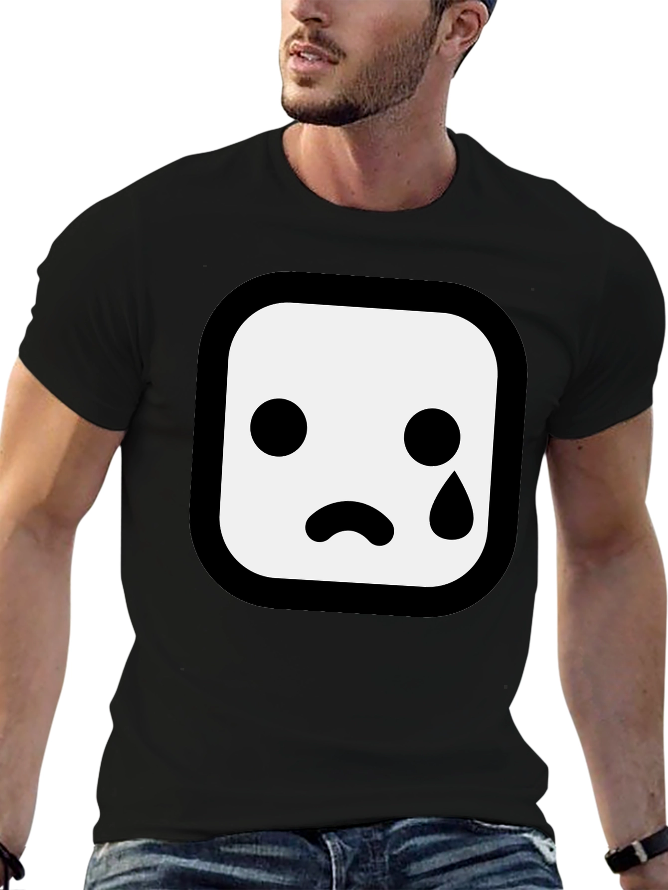 Sad Emoji Graphic Black T-Shirt