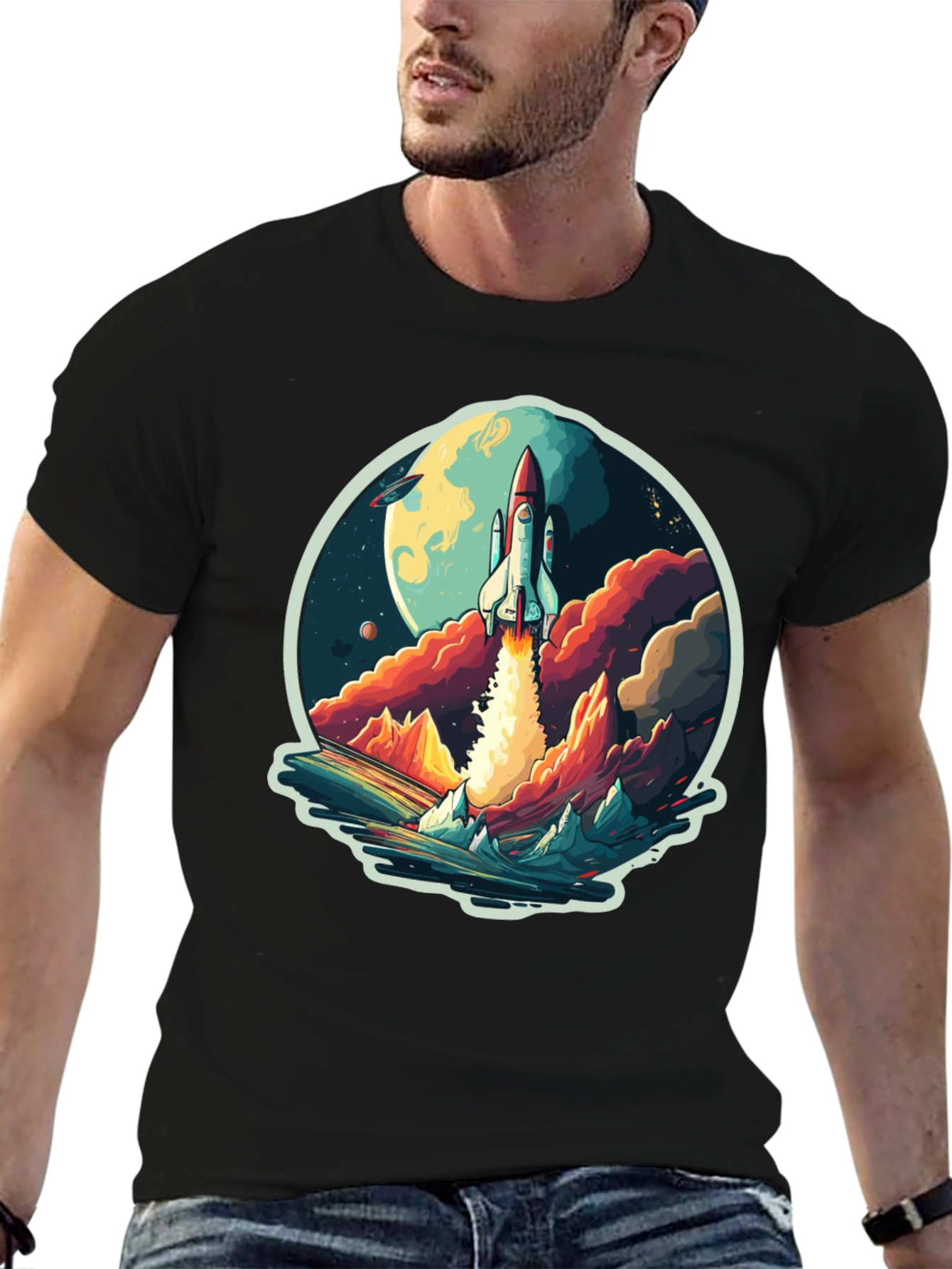 Rocket Launch Graphic T-Shirt - Space Adventure Tee