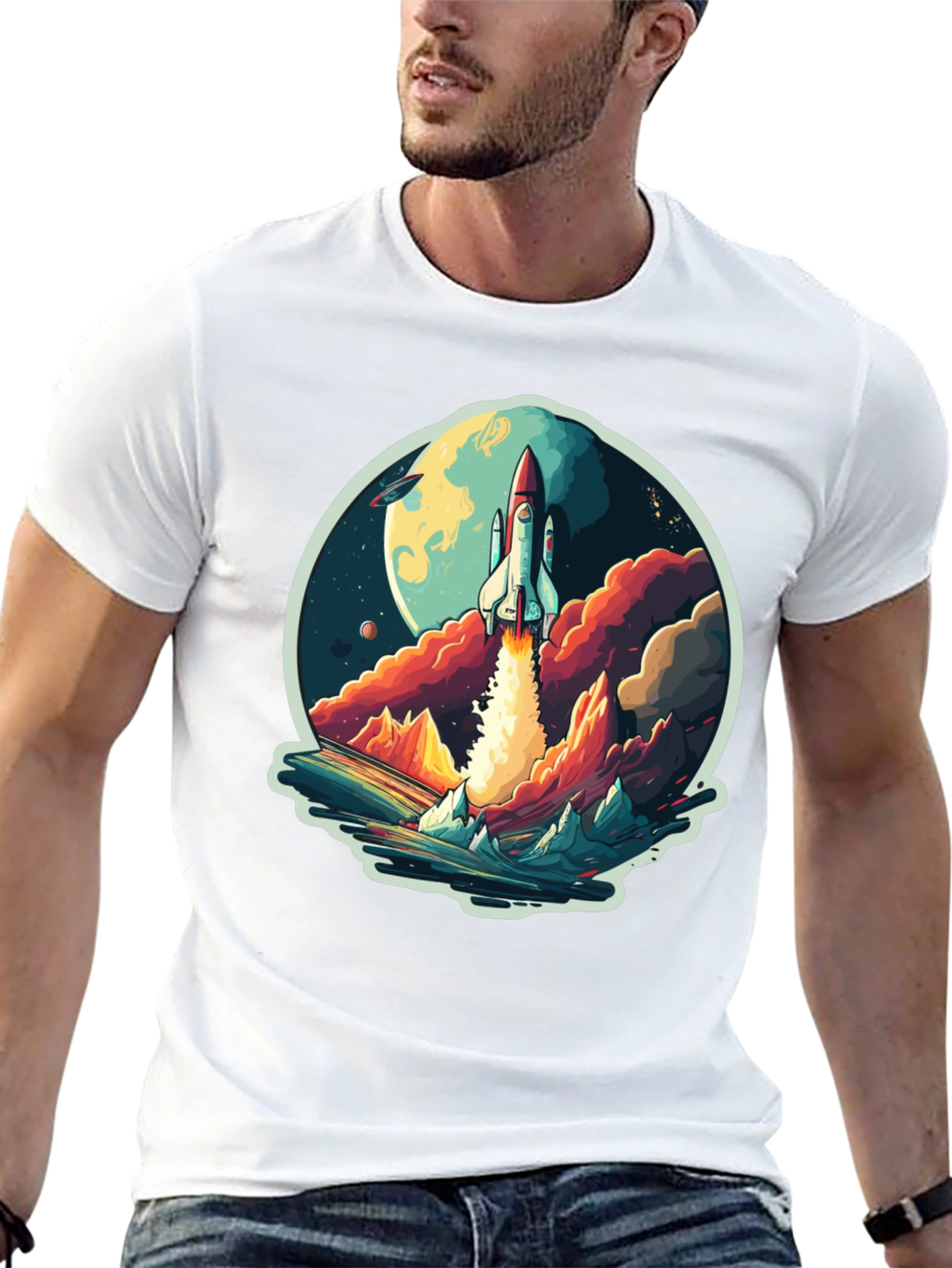 Rocket Launch Graphic T-Shirt - Space Adventure Tee